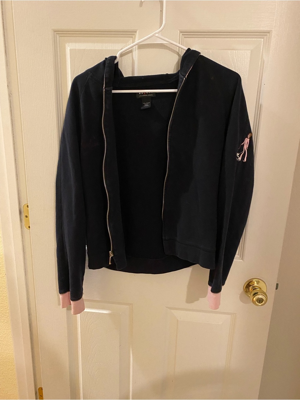 Liz Claiborne Navy Bomber Hoodie with Pink Accents